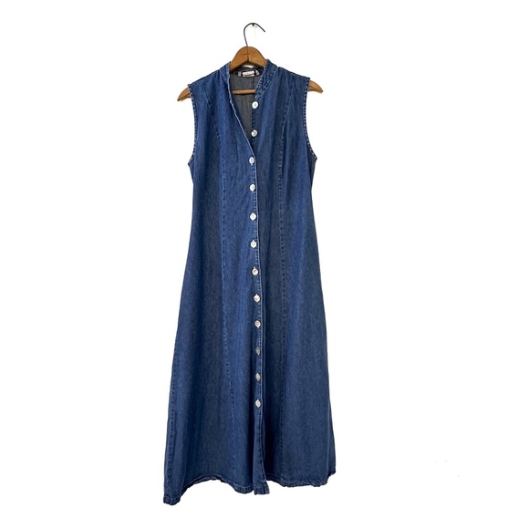 Vintage late 90's Orvis Tradwife Denim Dress Maxi Button Down - Size 10‎ - Picture 1 of 7